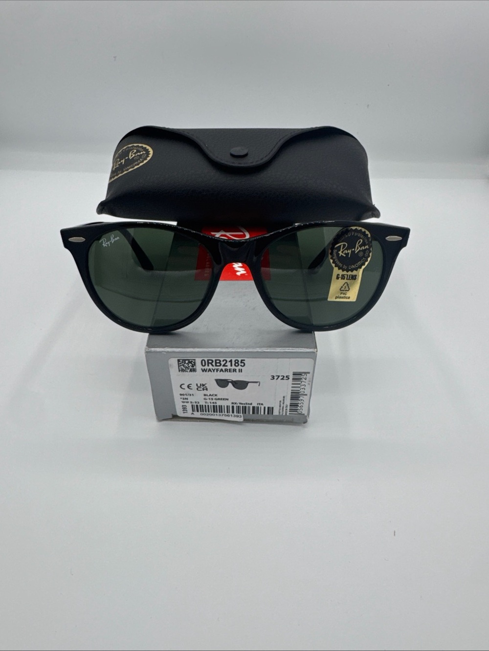 Ray Ban 2185 Ref#3725 Black frame with G15 green lenses